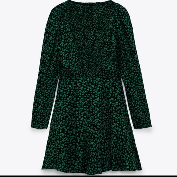 Zara Black Green Floral Print Mini Dress - Picture 3 of 4